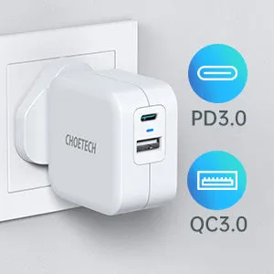 Choetech 38W Dual USB C   USB A Port Charger - White