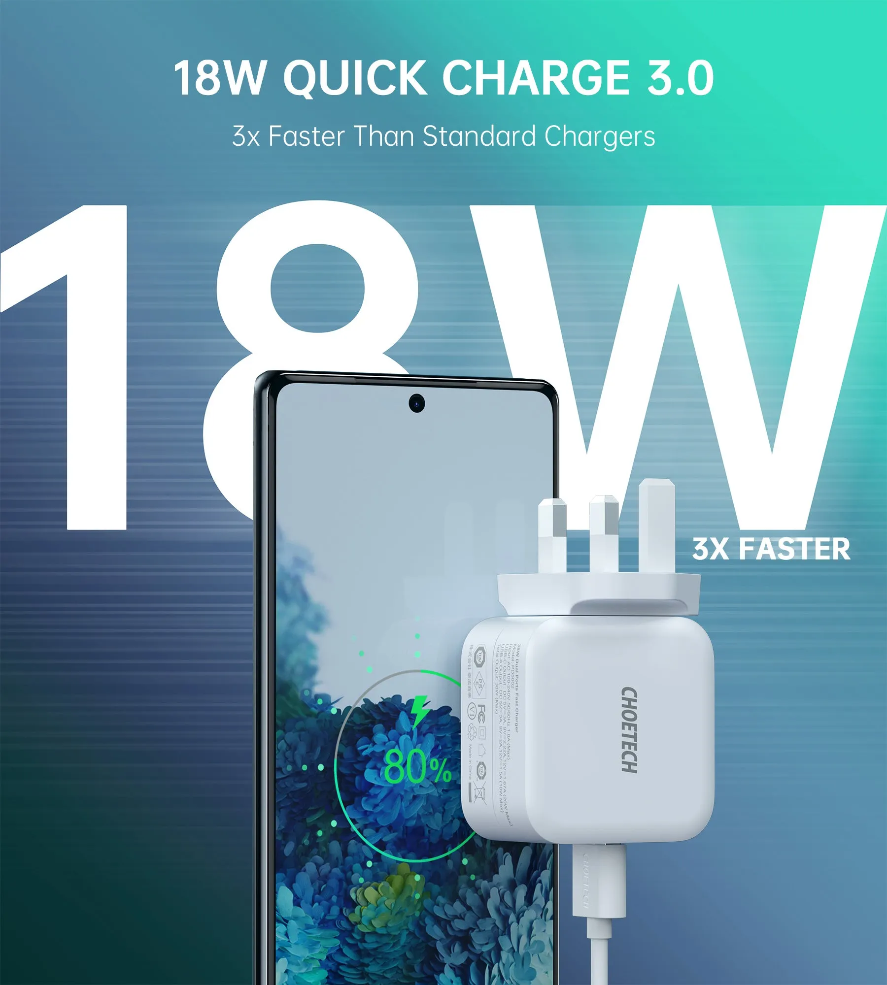 Choetech 38W Dual USB C   USB A Port Charger - White