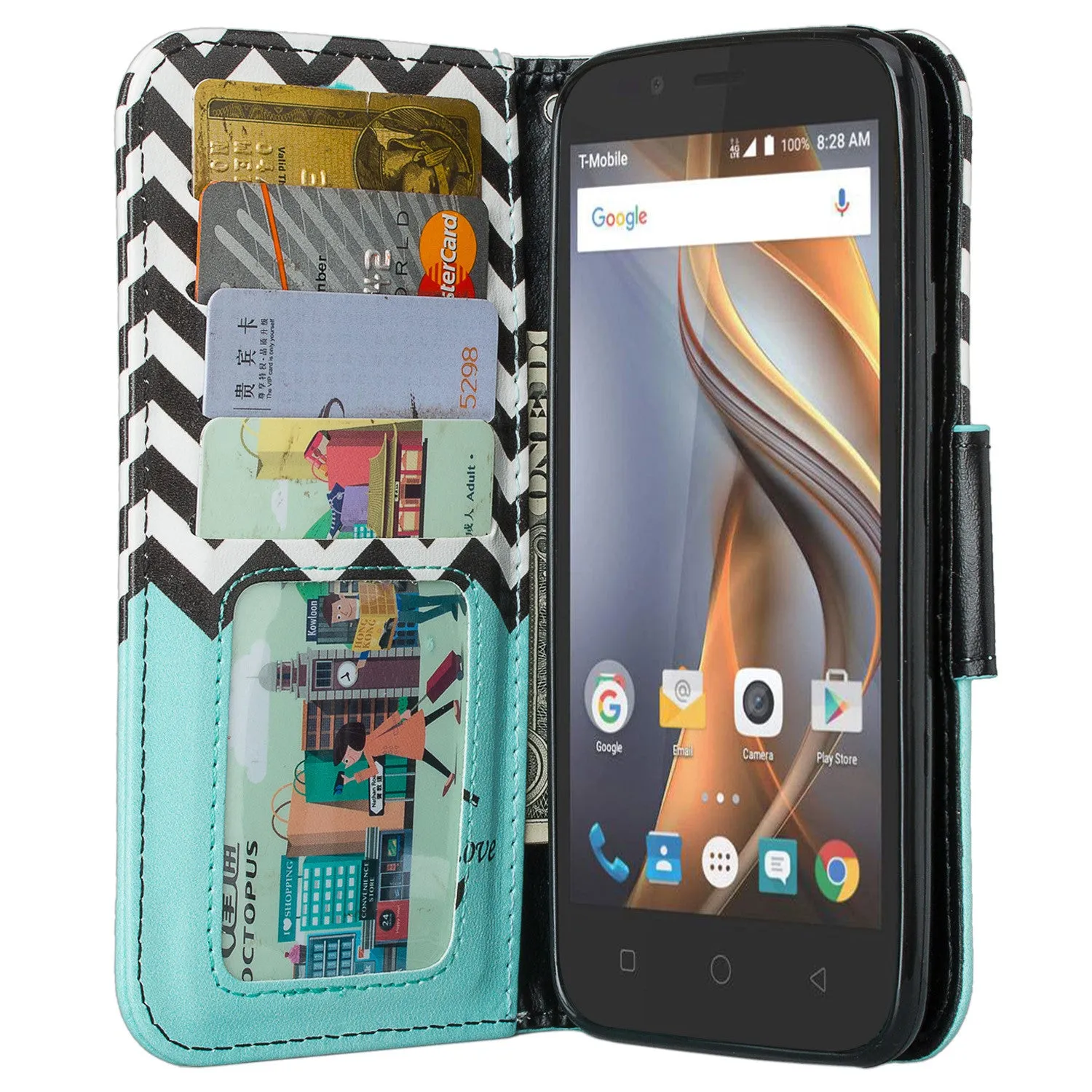 Coolpad Catalyst Case,  Wrist Strap Pu Leather Magnetic Flip Fold[Kickstand] Wallet Case with ID & Card Slots for Coolpad Catalyst - Teal Anchor