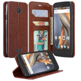 Coolpad Catalyst Wallet Case, Flip Fold[Kickstand] Pu Leather Wallet Case with ID & Credit Card Slots for Catalyst - Brown