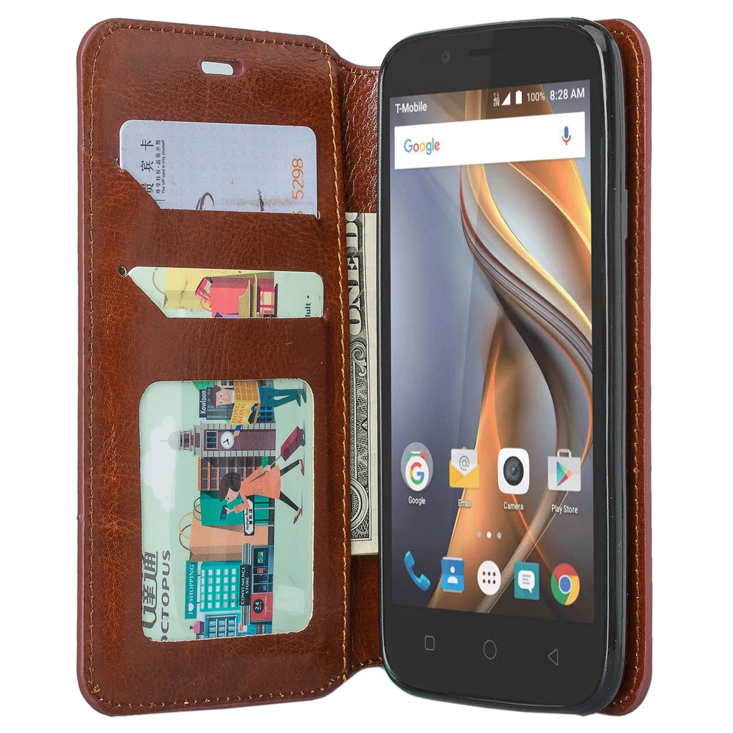 Coolpad Catalyst Wallet Case, Flip Fold[Kickstand] Pu Leather Wallet Case with ID & Credit Card Slots for Catalyst - Brown