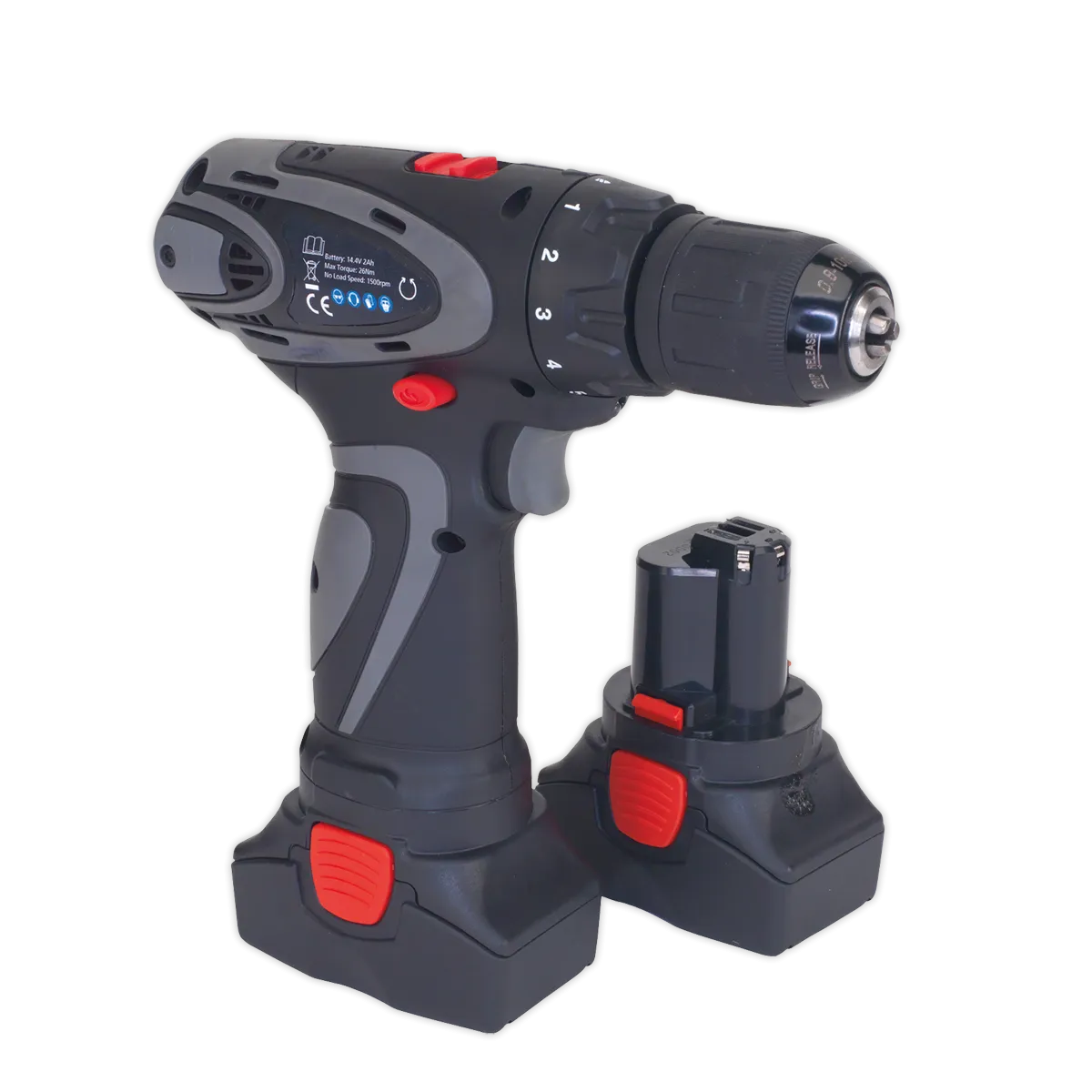 Cordless Drill/Driver ¯10mm 14.4V 2Ah Lithium-ion 10mm 2-Speed Motor - 2 Batteries 40min Charger