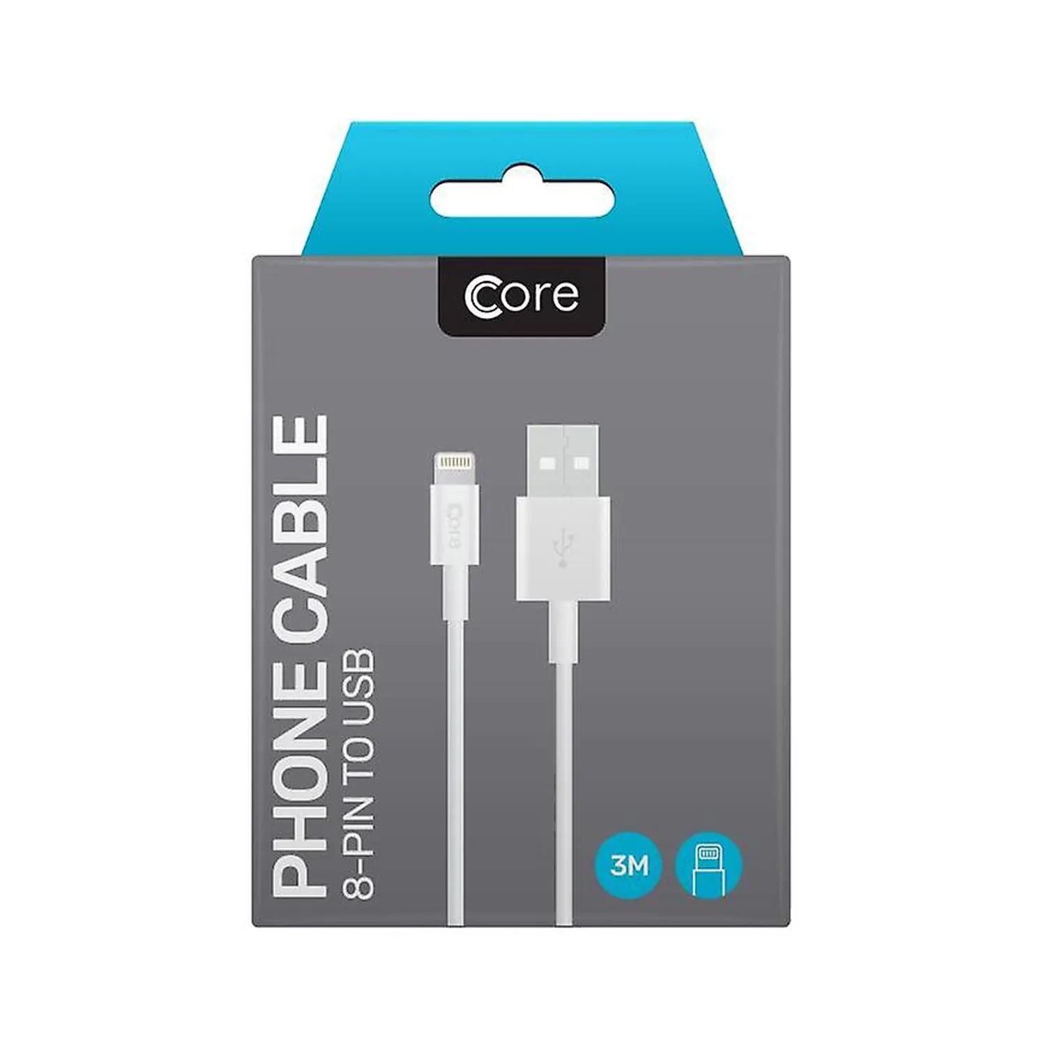 Core 8 Pin USB Cable for Iphone, Ipad & Ipods 1-3 Metres