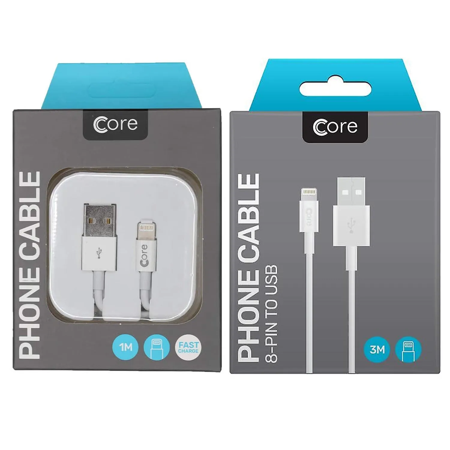 Core 8 Pin USB Cable for Iphone, Ipad & Ipods 1-3 Metres