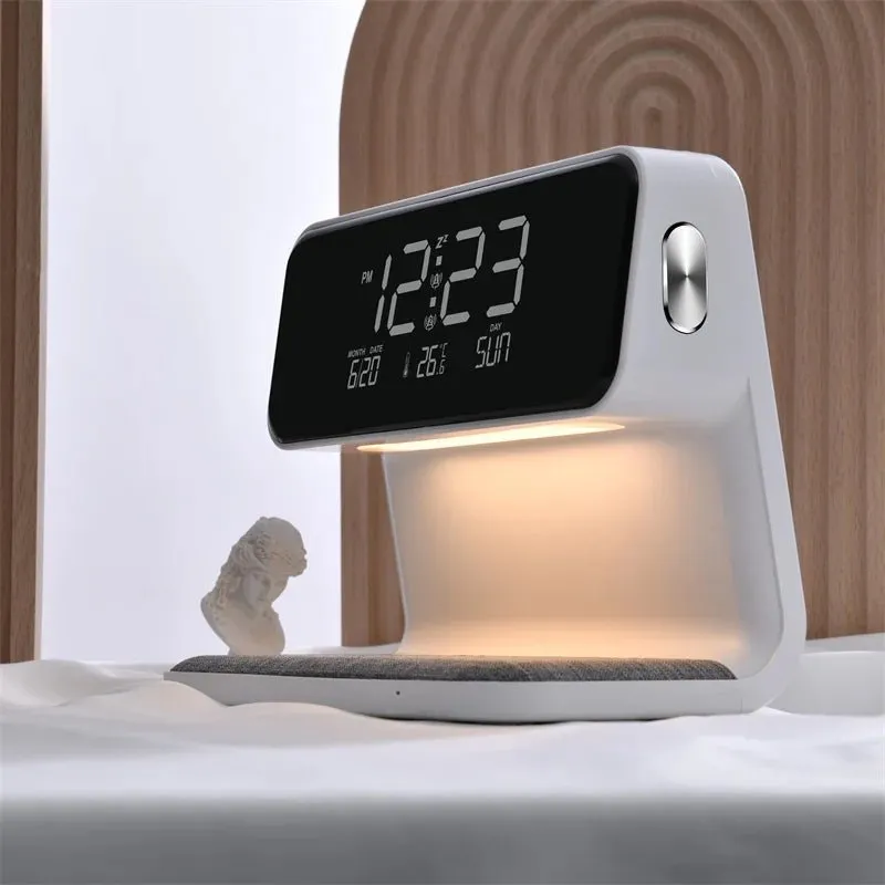 Creative 3-in-1 Bedside Lamp – Wireless Phone Charger & Smart Alarm with LCD Display for a Sleek, All-in-One Nightstand Upgrade