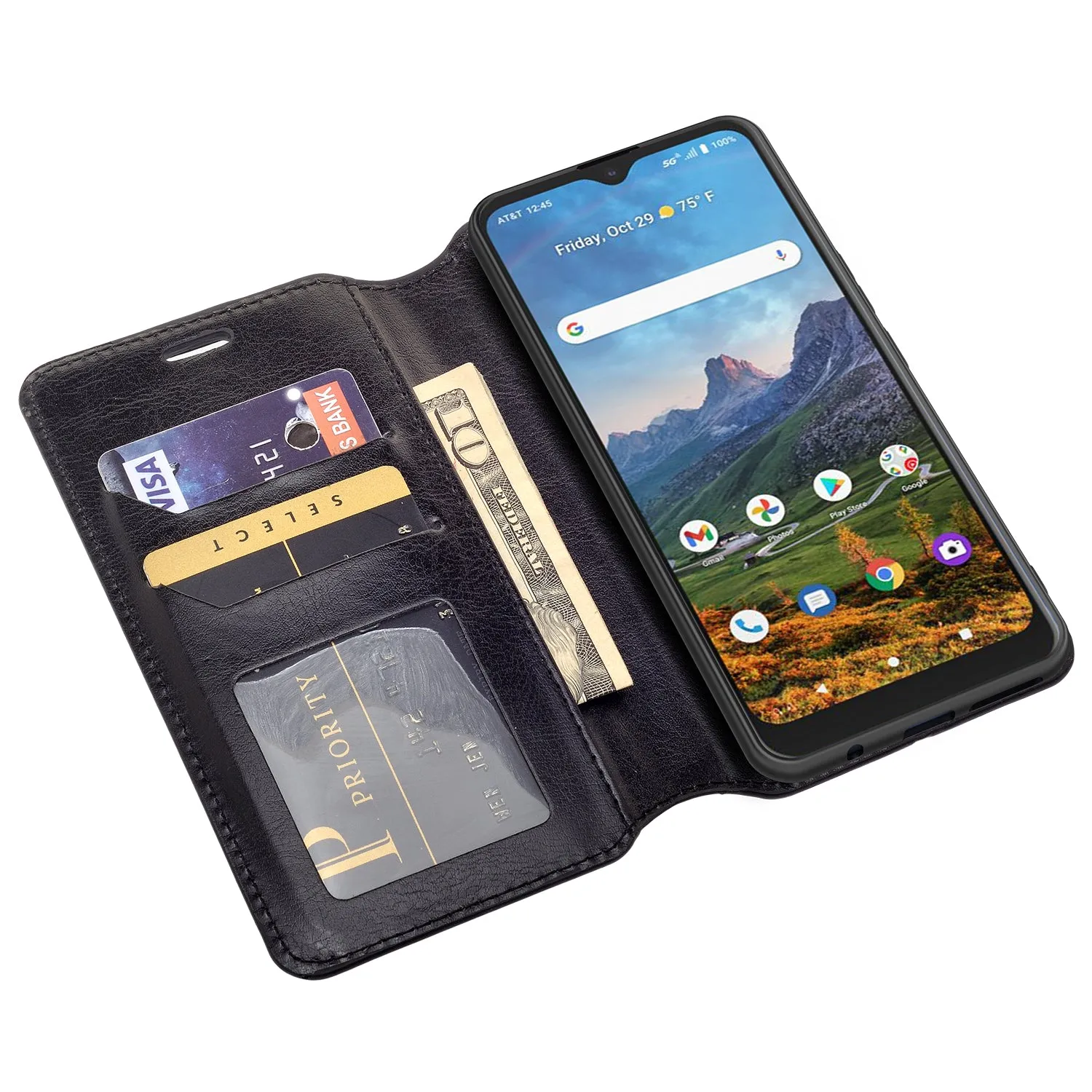 Cricket Dream 5G  Case, AT&T Radiant Max 5G / AT&T Fusion 5G Wallet Case, Pu Leather Wallet Case [Kickstand] with ID & Credit Card Slots for Cricket Dream 5G / AT&T Radiant Max 5G / AT&T Fusion 5G  - Black