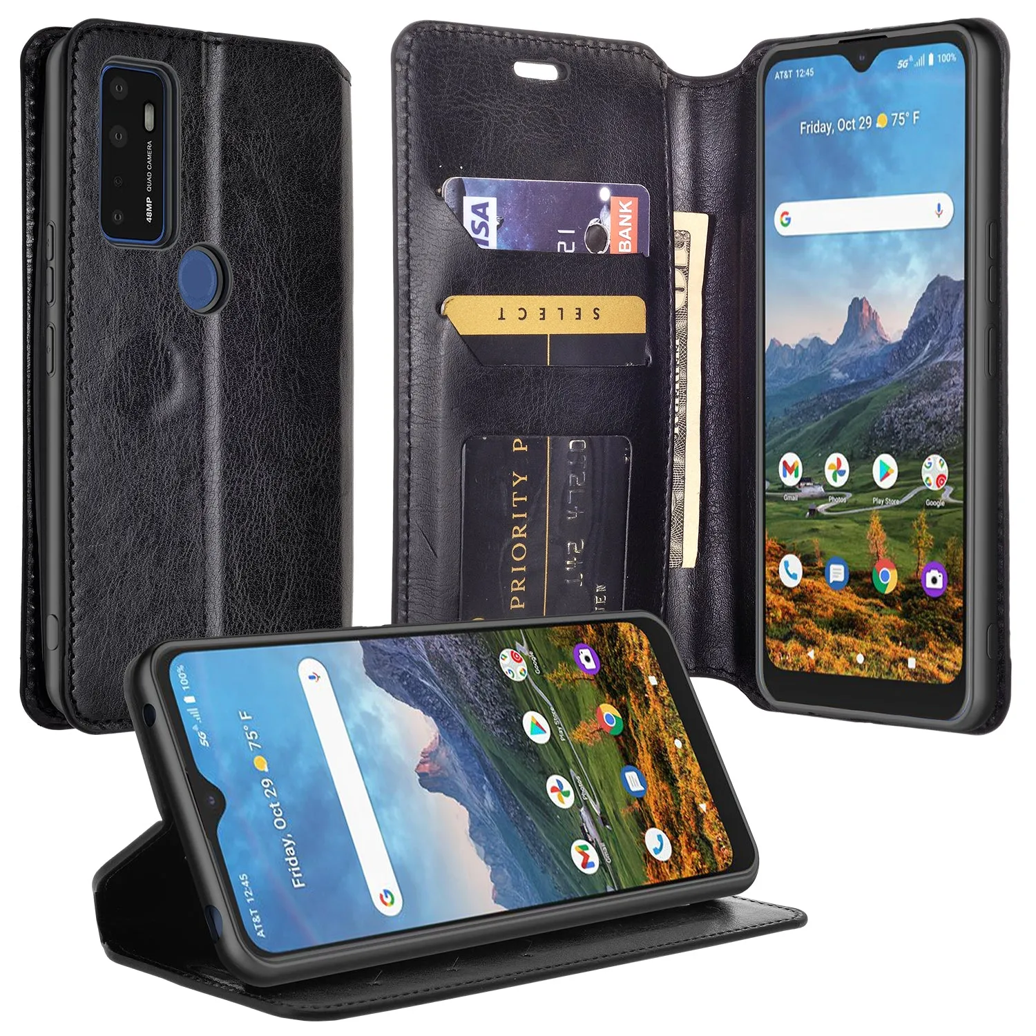 Cricket Dream 5G  Case, AT&T Radiant Max 5G / AT&T Fusion 5G Wallet Case, Pu Leather Wallet Case [Kickstand] with ID & Credit Card Slots for Cricket Dream 5G / AT&T Radiant Max 5G / AT&T Fusion 5G  - Black