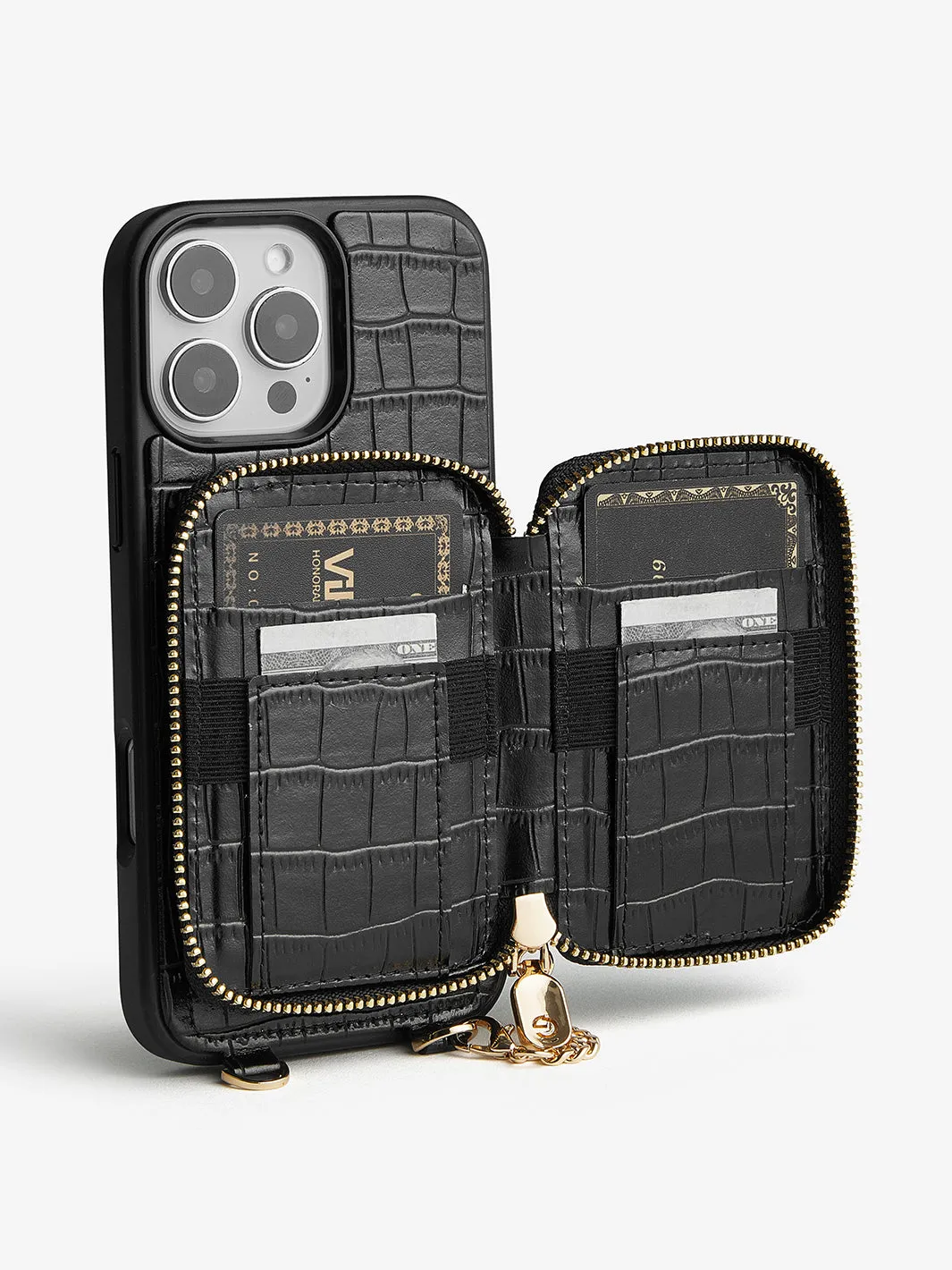 Crocodile Design Set- Detachable Wireless Charging Crossbody E-stand Wallet Phone Case Set