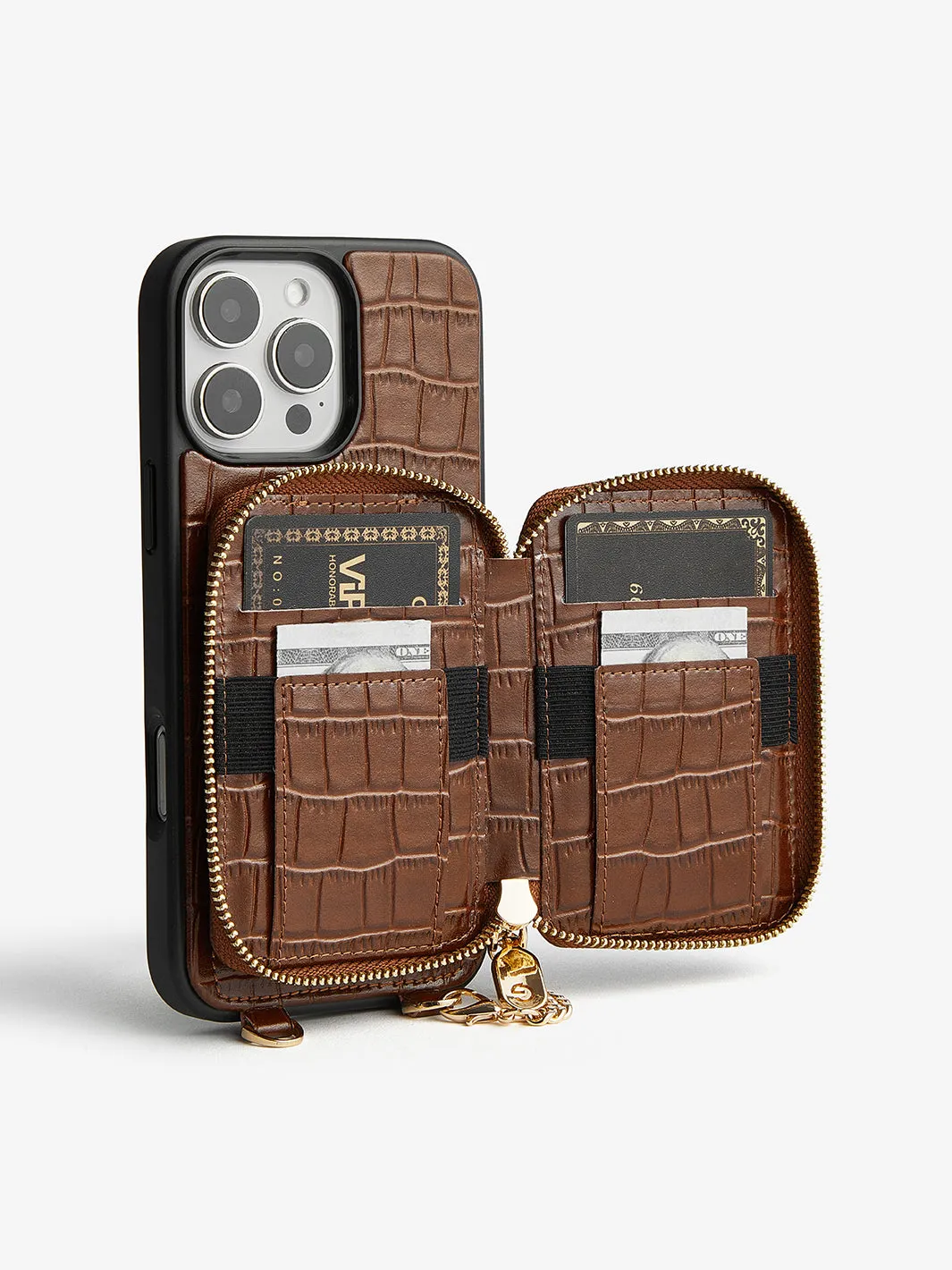 Crocodile Design Set- Detachable Wireless Charging Crossbody E-stand Wallet Phone Case Set