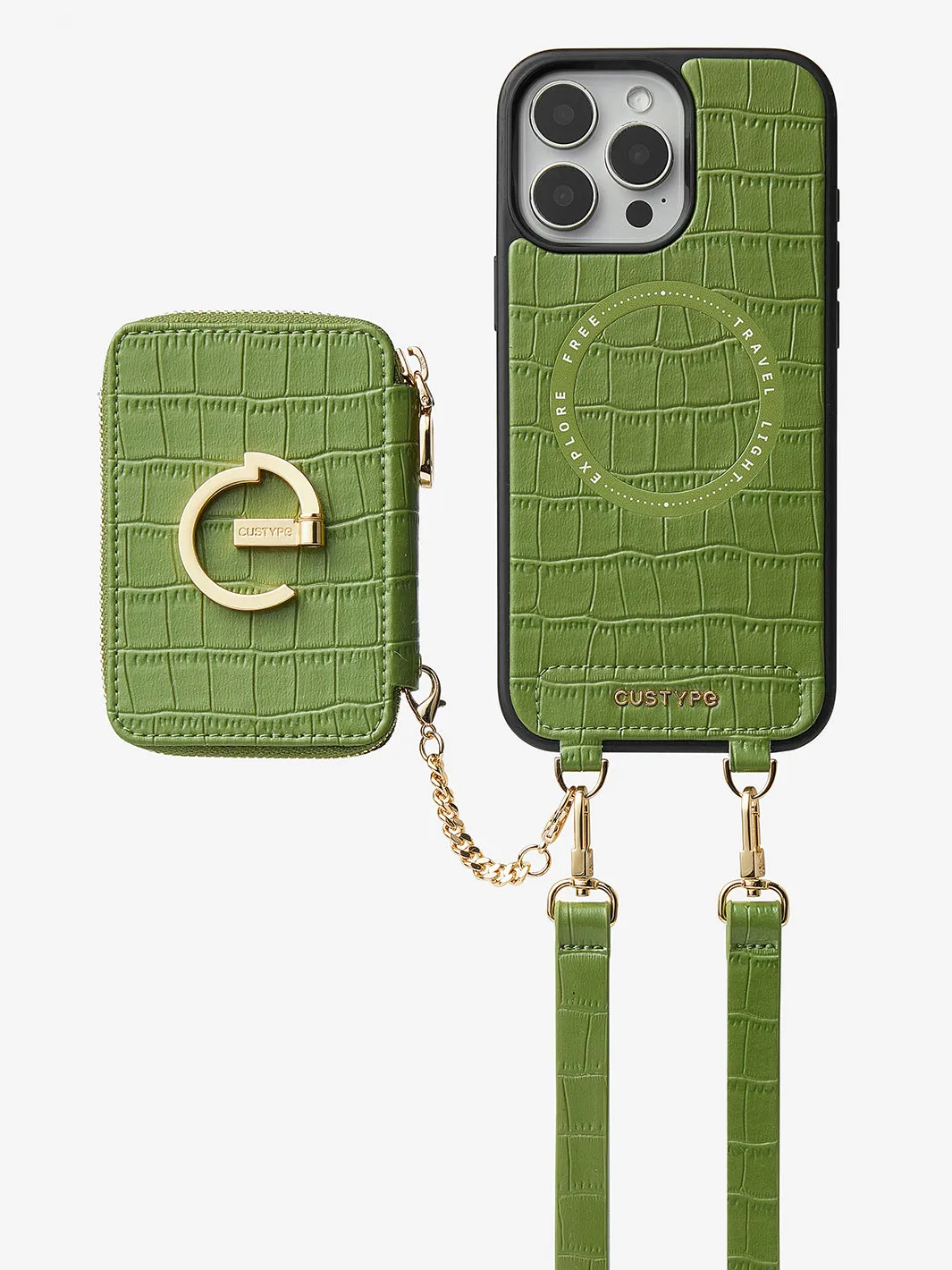 Crocodile Design Set- Detachable Wireless Charging Crossbody E-stand Wallet Phone Case Set