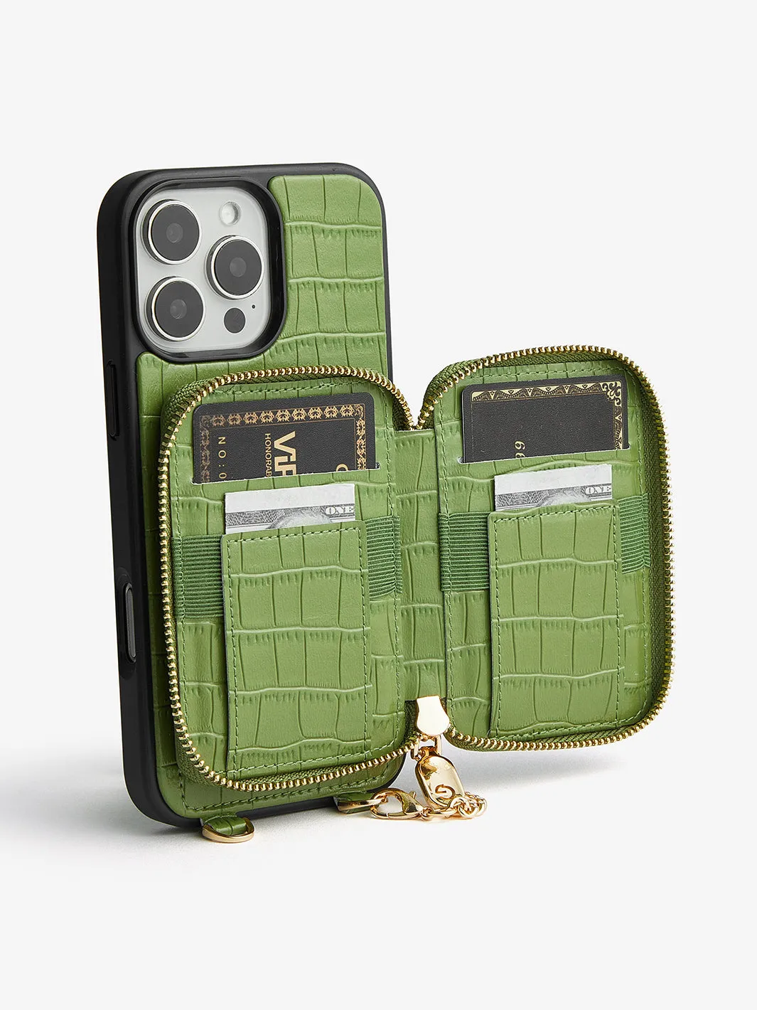 Crocodile Design Set- Detachable Wireless Charging Crossbody E-stand Wallet Phone Case Set