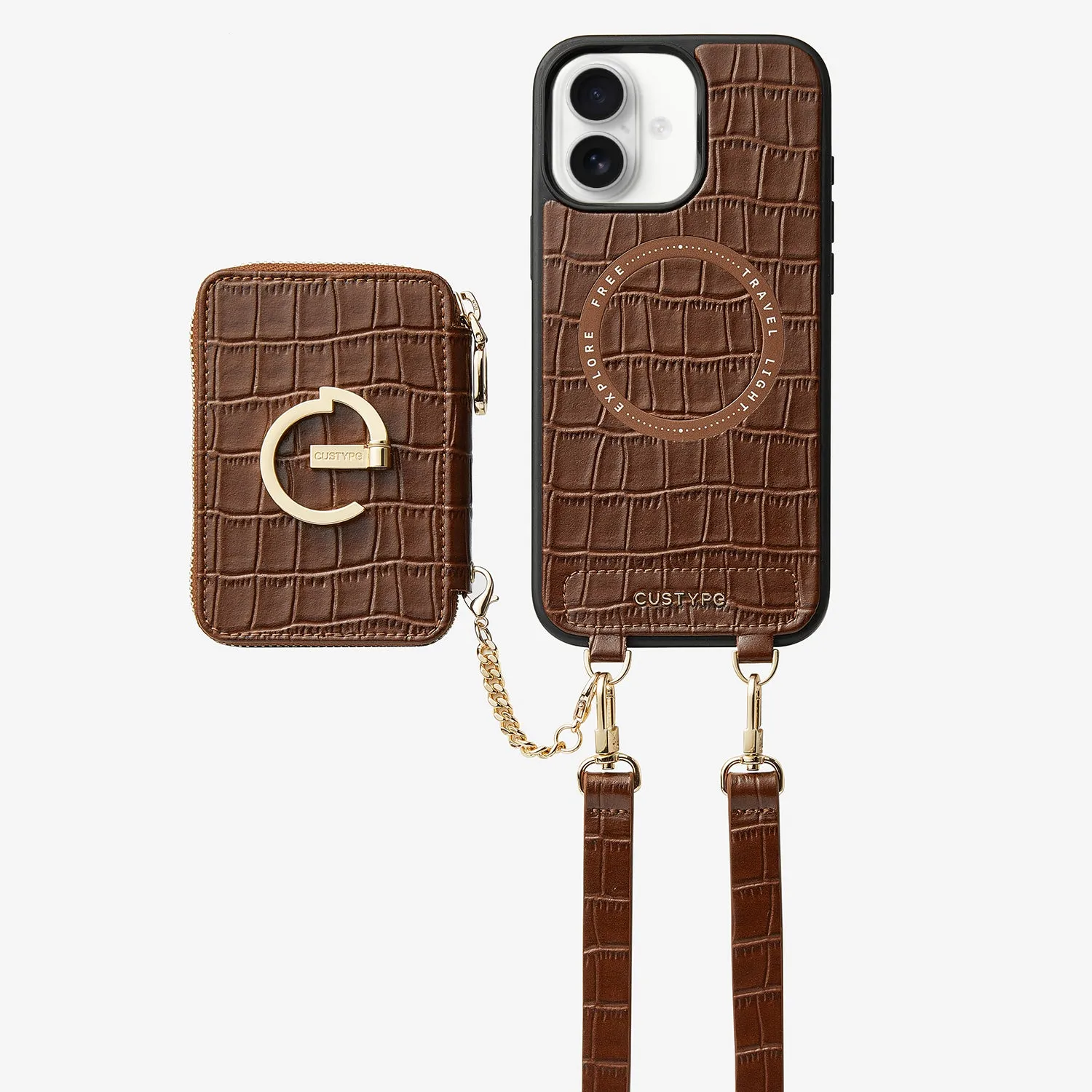 Crocodile Design Set- Detachable Wireless Charging Crossbody E-stand Wallet Phone Case Set