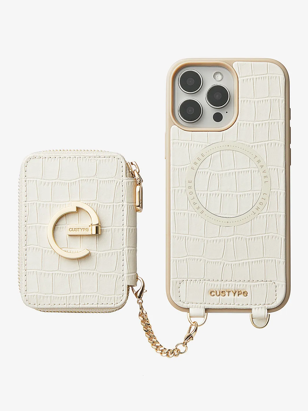 Crocodile Design Set- Detachable Wireless Charging Crossbody E-stand Wallet Phone Case Set