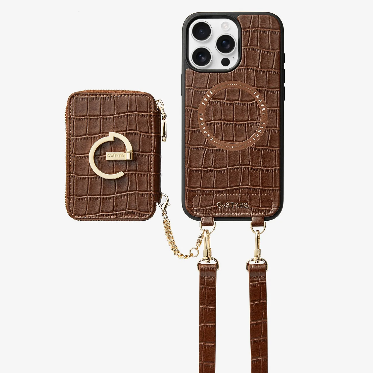 Crocodile Design Set- Detachable Wireless Charging Crossbody E-stand Wallet Phone Case Set