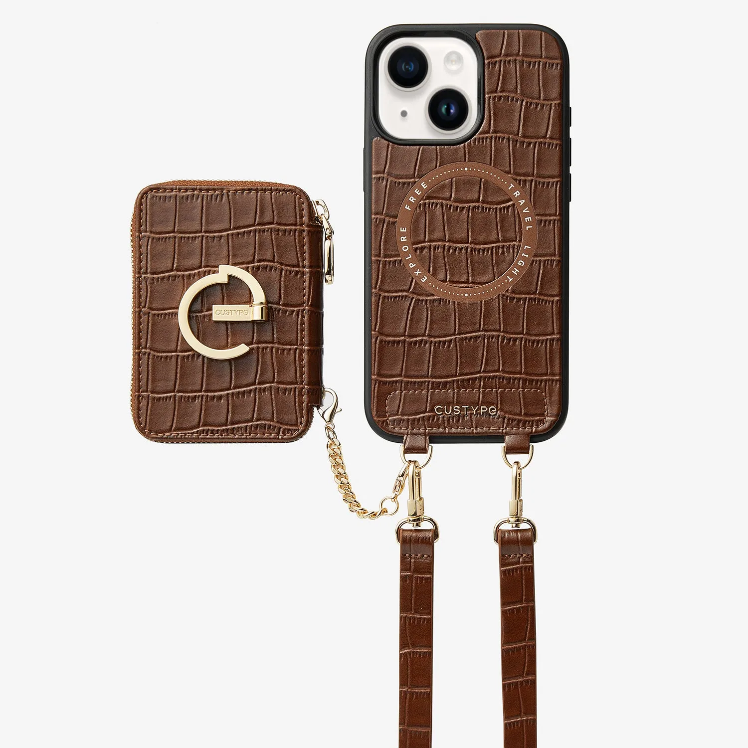 Crocodile Design Set- Detachable Wireless Charging Crossbody E-stand Wallet Phone Case Set