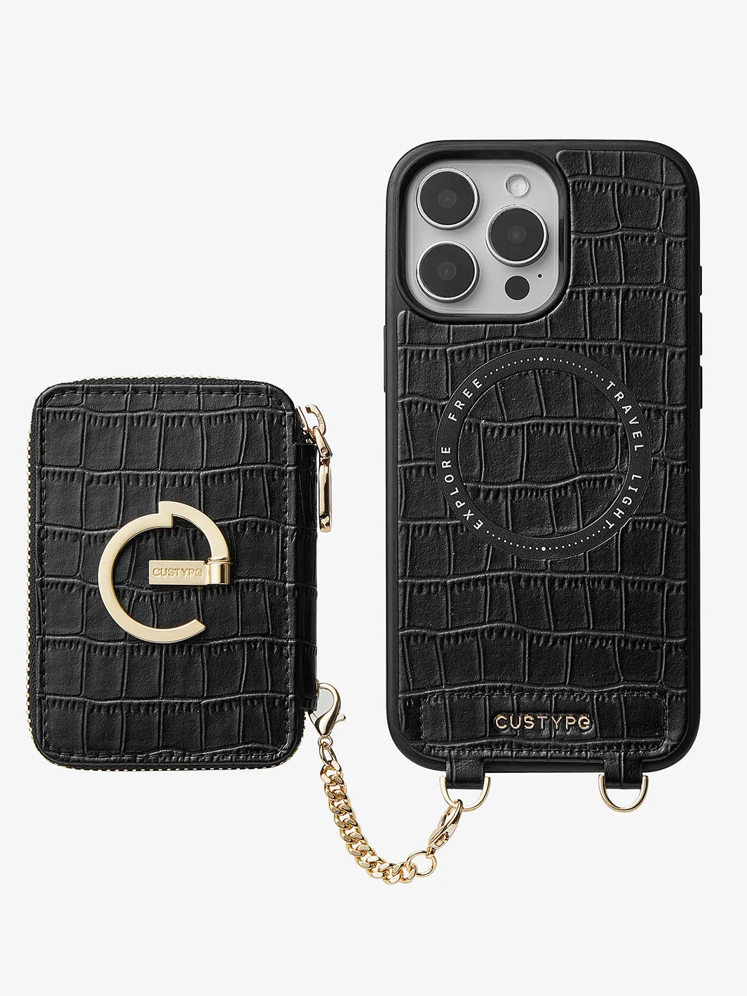 Crocodile Design Set- Detachable Wireless Charging Crossbody E-stand Wallet Phone Case Set