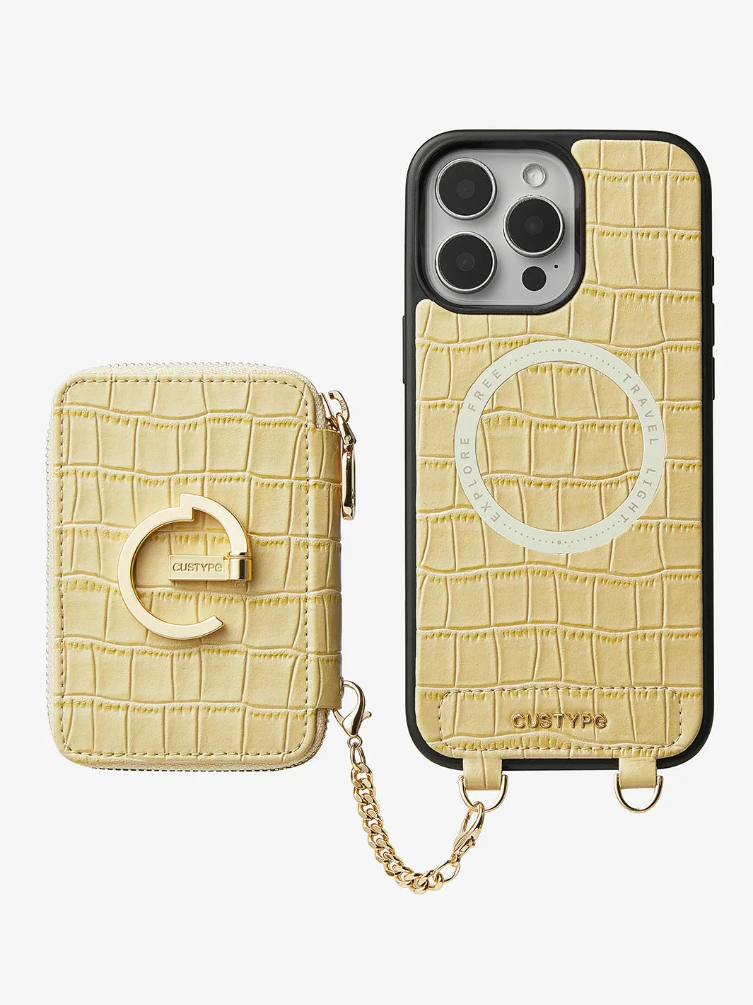 Crocodile Design Set- Detachable Wireless Charging Crossbody E-stand Wallet Phone Case Set