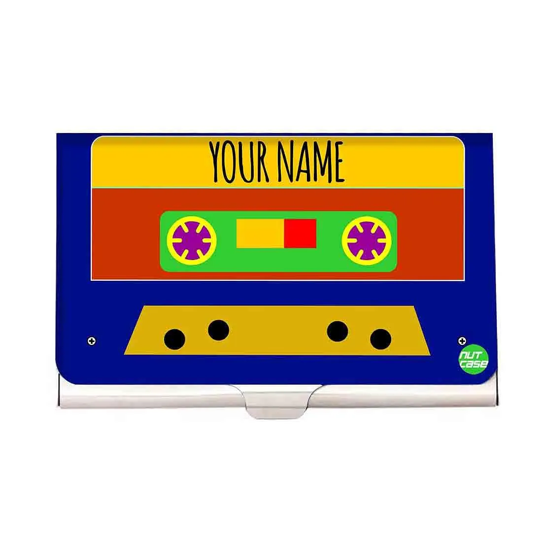 Cute Custom Visiting Card Holder - Blue Cassette