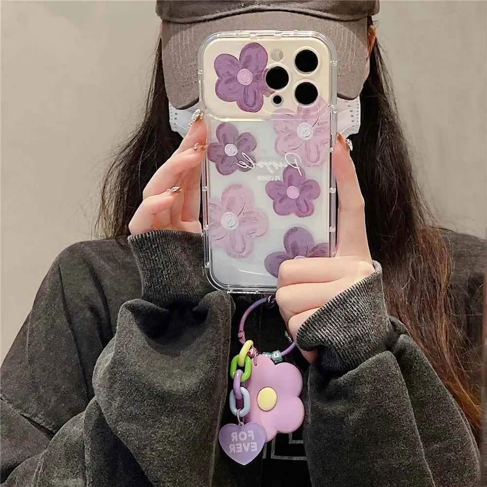 Cute Phone Cases For iPhone 14 Pro Max to the SE3 - 3D Flower Patter with Flip Make-Up Mirror Holder - Transparent Cover - TSP367