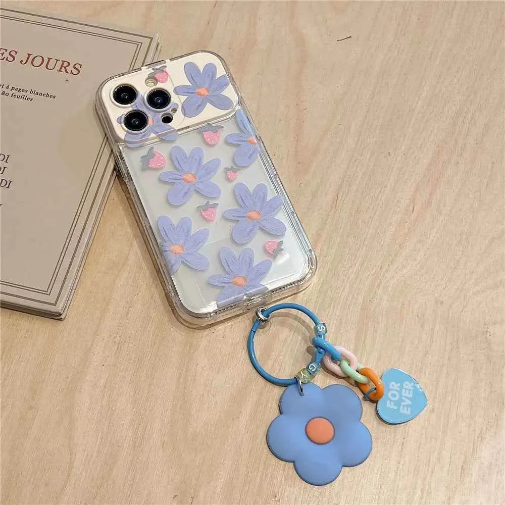 Cute Phone Cases For iPhone 14 Pro Max to the SE3 - 3D Flower Patter with Flip Make-Up Mirror Holder - Transparent Cover - TSP367