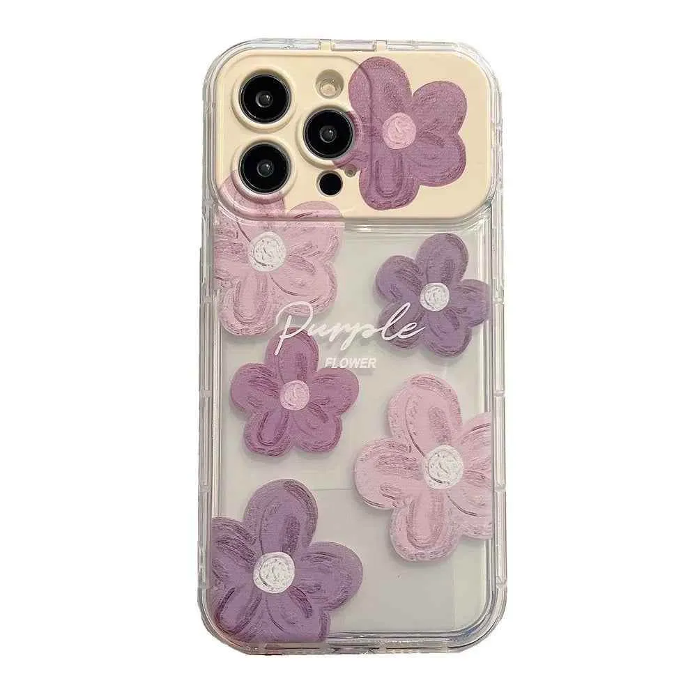 Cute Phone Cases For iPhone 14 Pro Max to the SE3 - 3D Flower Patter with Flip Make-Up Mirror Holder - Transparent Cover - TSP367