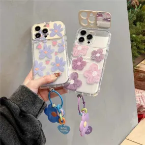 Cute Phone Cases For iPhone 14 Pro Max to the SE3 - 3D Flower Patter with Flip Make-Up Mirror Holder - Transparent Cover - TSP367