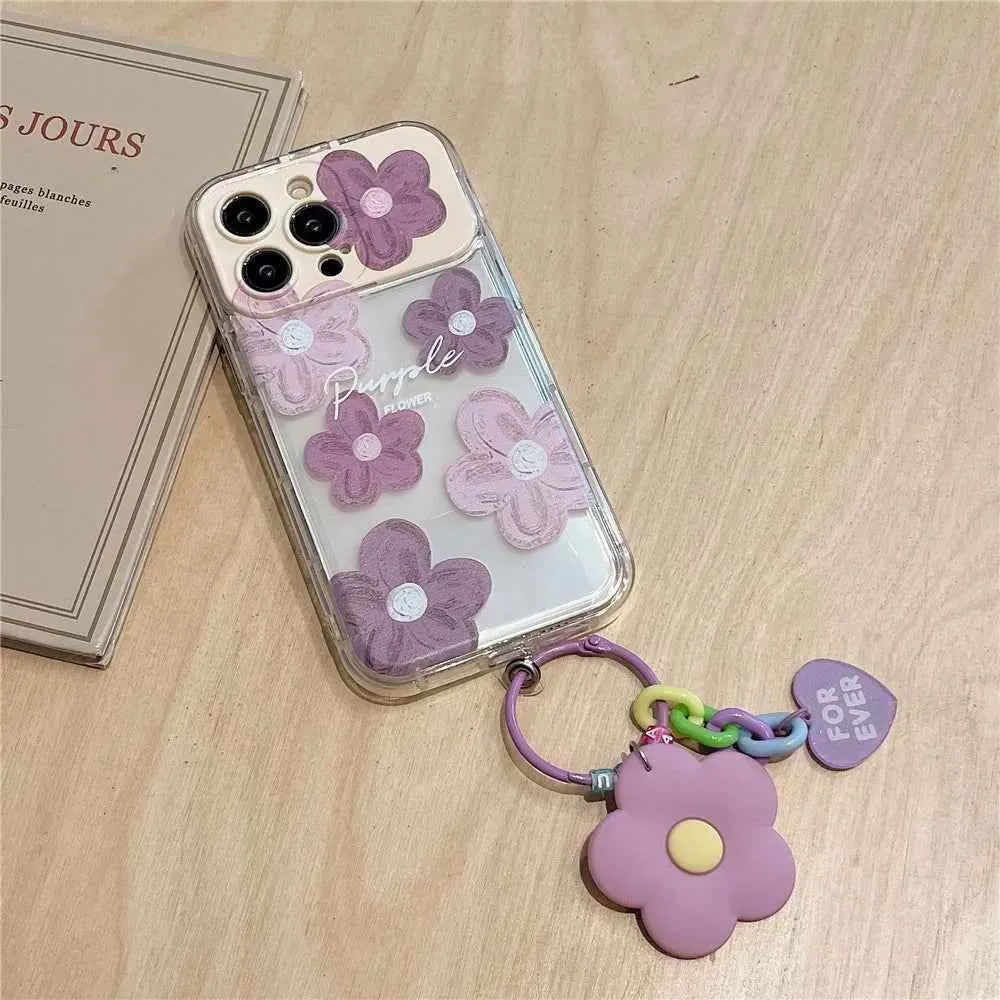 Cute Phone Cases For iPhone 14 Pro Max to the SE3 - 3D Flower Patter with Flip Make-Up Mirror Holder - Transparent Cover - TSP367