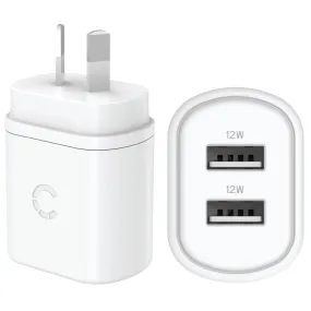 Cygnett PowerPlus 12W Dual Port Wall Charger (White)