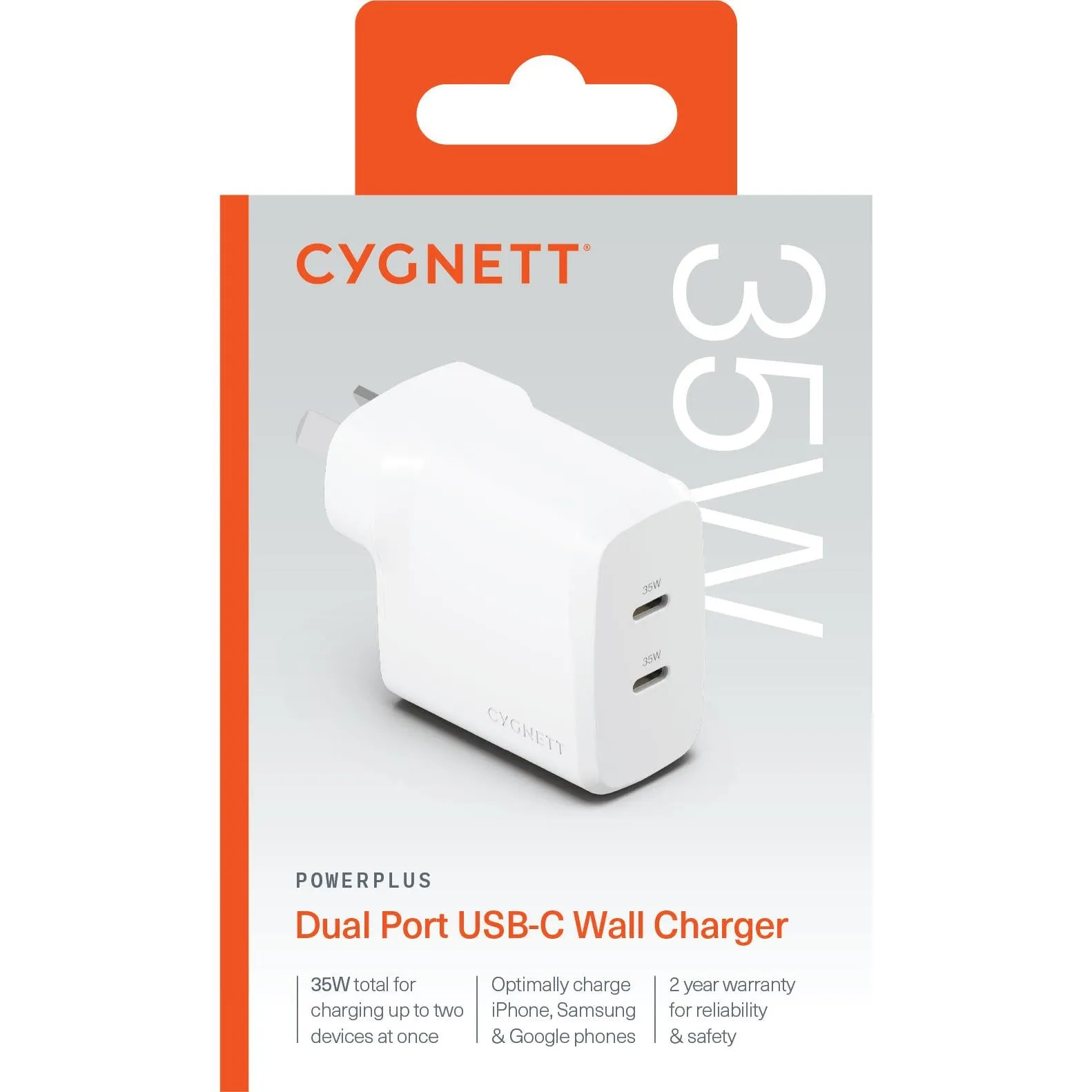 Cygnett PowerPlus 35W Dual Port USB-C Wall Charger (White)