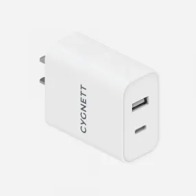 Cygnett PowerPlus 38W Dual Port Wall Charger (20W USB-C   18W USB-A) - White