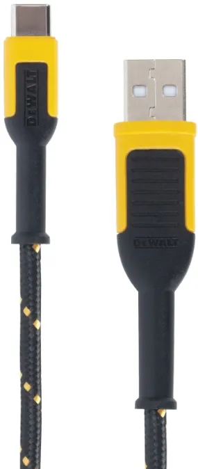 DeWALT 131 1348 DW2 Charger Cable, USB, USB-C, Kevlar Fiber Sheath, Black/Yellow Sheath, 6 ft L :EA: QUANTITY: 1