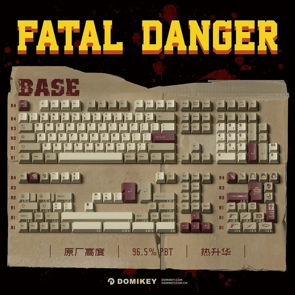 Domikey Fatal Danger Keycap Cherry Profile Dye Subbed Keycap Set thick PBT for Mechanical Keyboard BM60 CSTC75 BM65 BM68 XD60