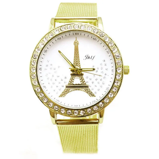 Dress Fashion Watch Women Ladies Crystal Tower Gold Stainless Steel Mesh Band Wrist Watches Relogio Feminino Large Discount