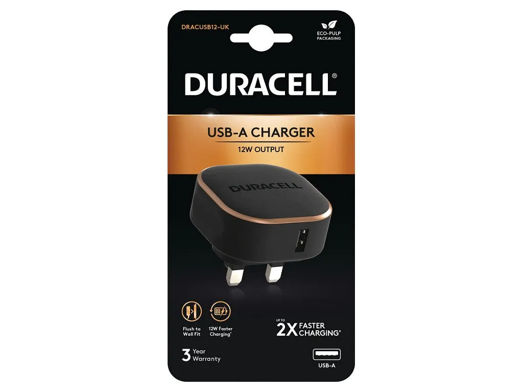 Duracell DRACUSB12-UK mobile device charger Smartphone, Tablet Black AC Indoor