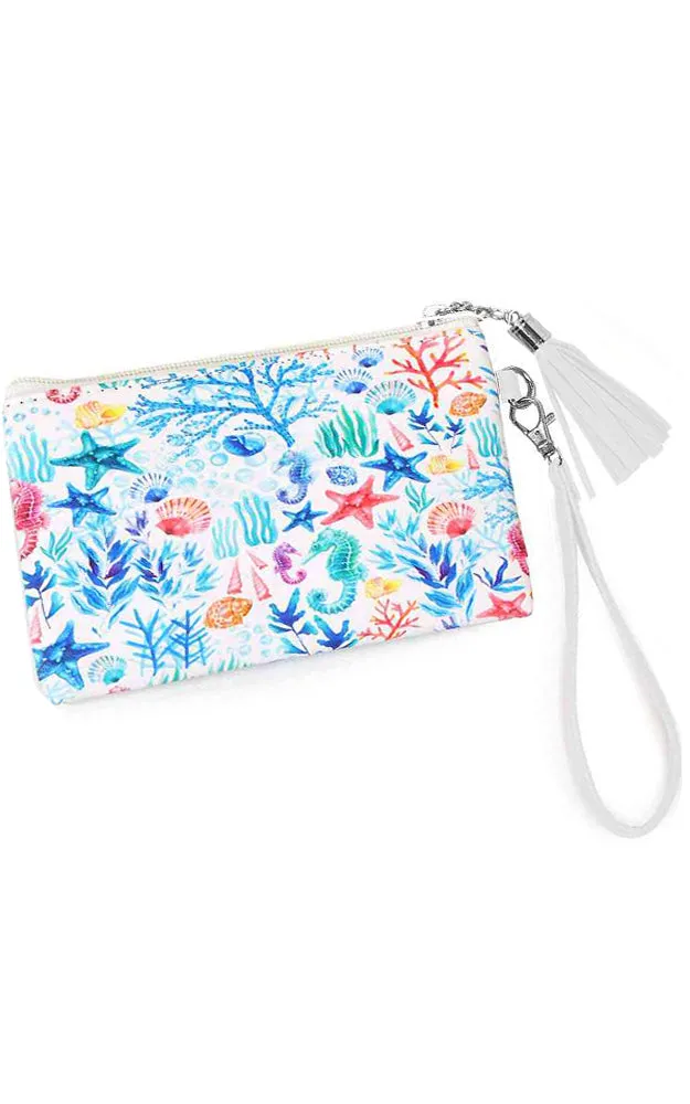 EAB9303 Blue Sea Life Print Wallet/Clutch/Wristlet (S)