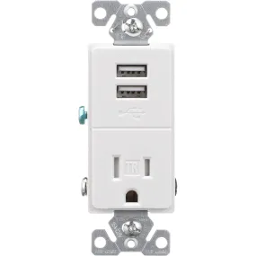 Eaton 2.4Apm USB Charger with 15Amp Outlet Receptacle Tamper Resistant White