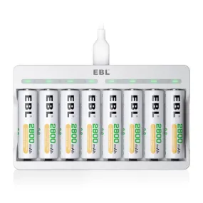 EBL AA and AAA Rechargeable Batteries with 8-Bay Individual Battery Charger