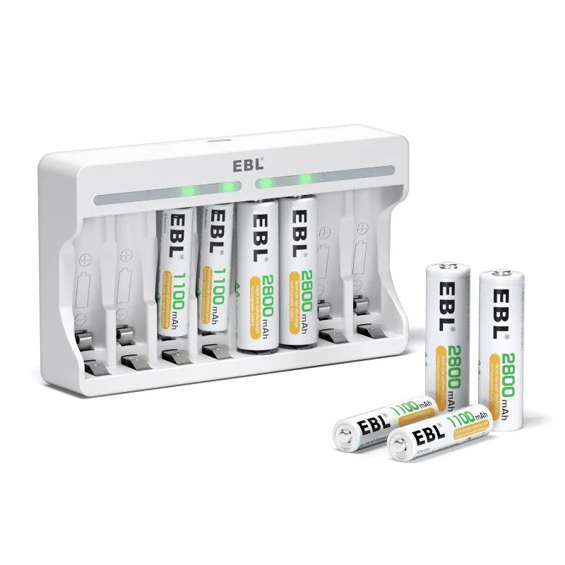 EBL AA and AAA Rechargeable Batteries with 8-Bay Individual Battery Charger