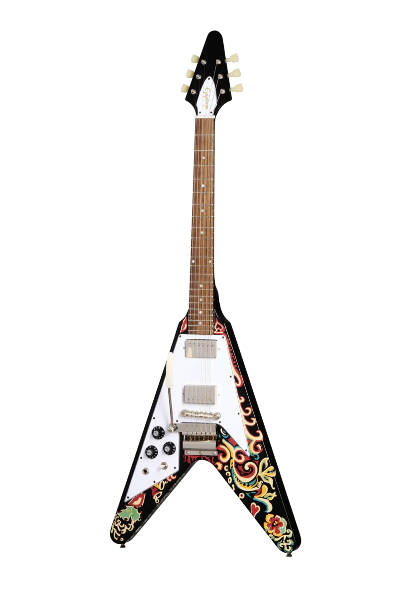 Epiphone Jimi Hendrix Love Drops Flying V LH Ebony w/Graphic w/case