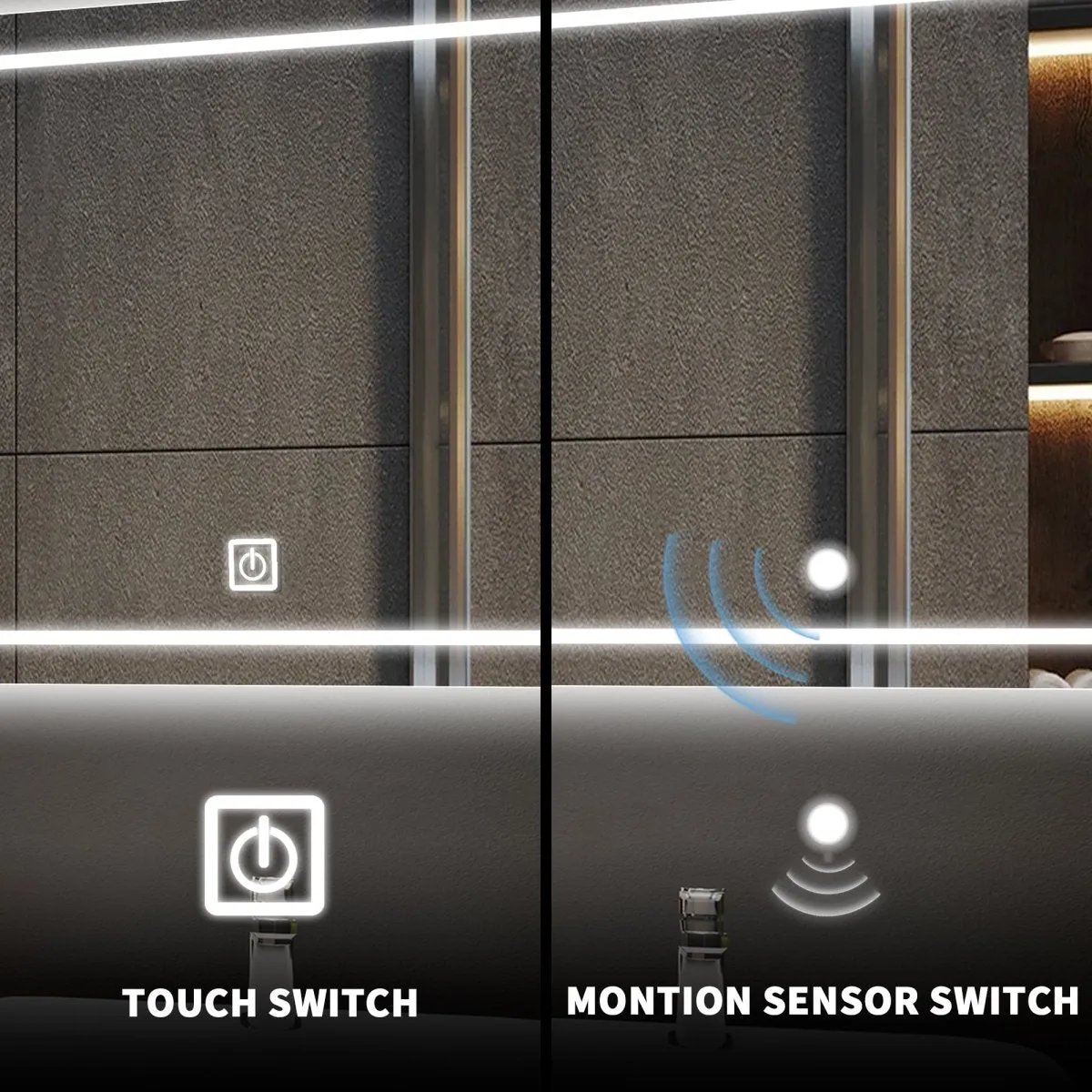 ES-DIY Arcs Customized Rectangle LED Bathroom Mirror, Backlit  and Wifi Weather Station