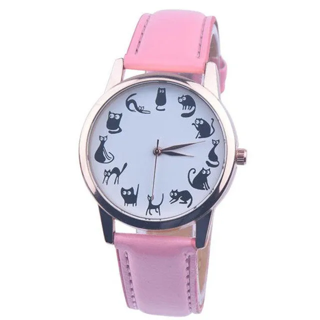 Fashion Casual Watches Women Lovely Cat Leather Sport Quartz Wrist Watches Luxury Brand Hour Clock Relojes relogio feminino