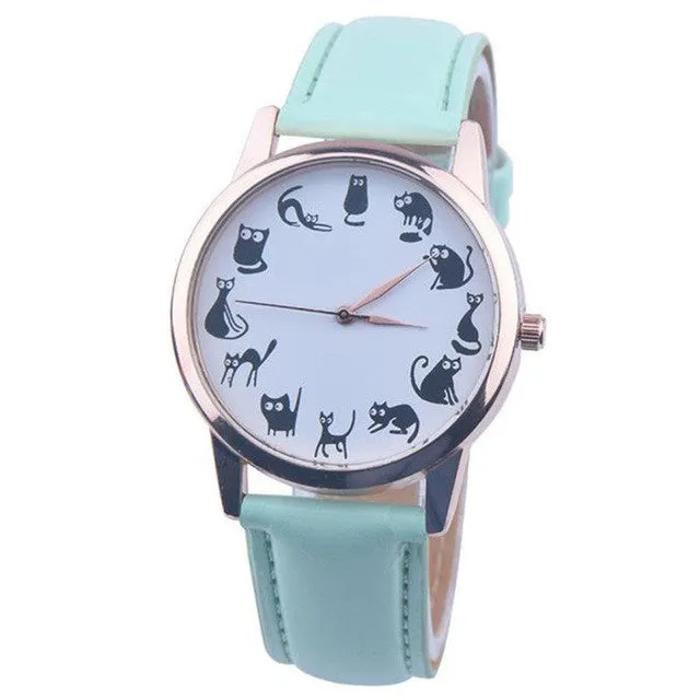 Fashion Casual Watches Women Lovely Cat Leather Sport Quartz Wrist Watches Luxury Brand Hour Clock Relojes relogio feminino