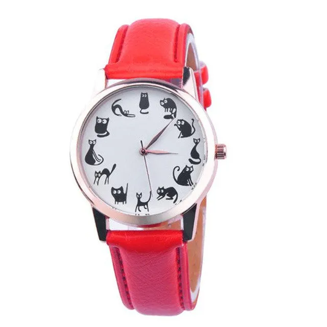 Fashion Casual Watches Women Lovely Cat Leather Sport Quartz Wrist Watches Luxury Brand Hour Clock Relojes relogio feminino