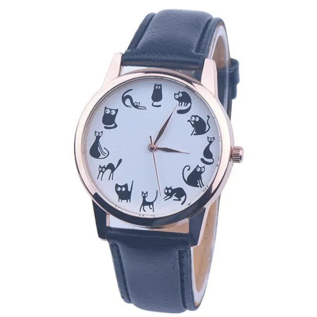 Fashion Casual Watches Women Lovely Cat Leather Sport Quartz Wrist Watches Luxury Brand Hour Clock Relojes relogio feminino