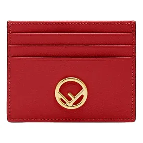 Fendi F Logo Fragola Red Leather Card Case Wallet