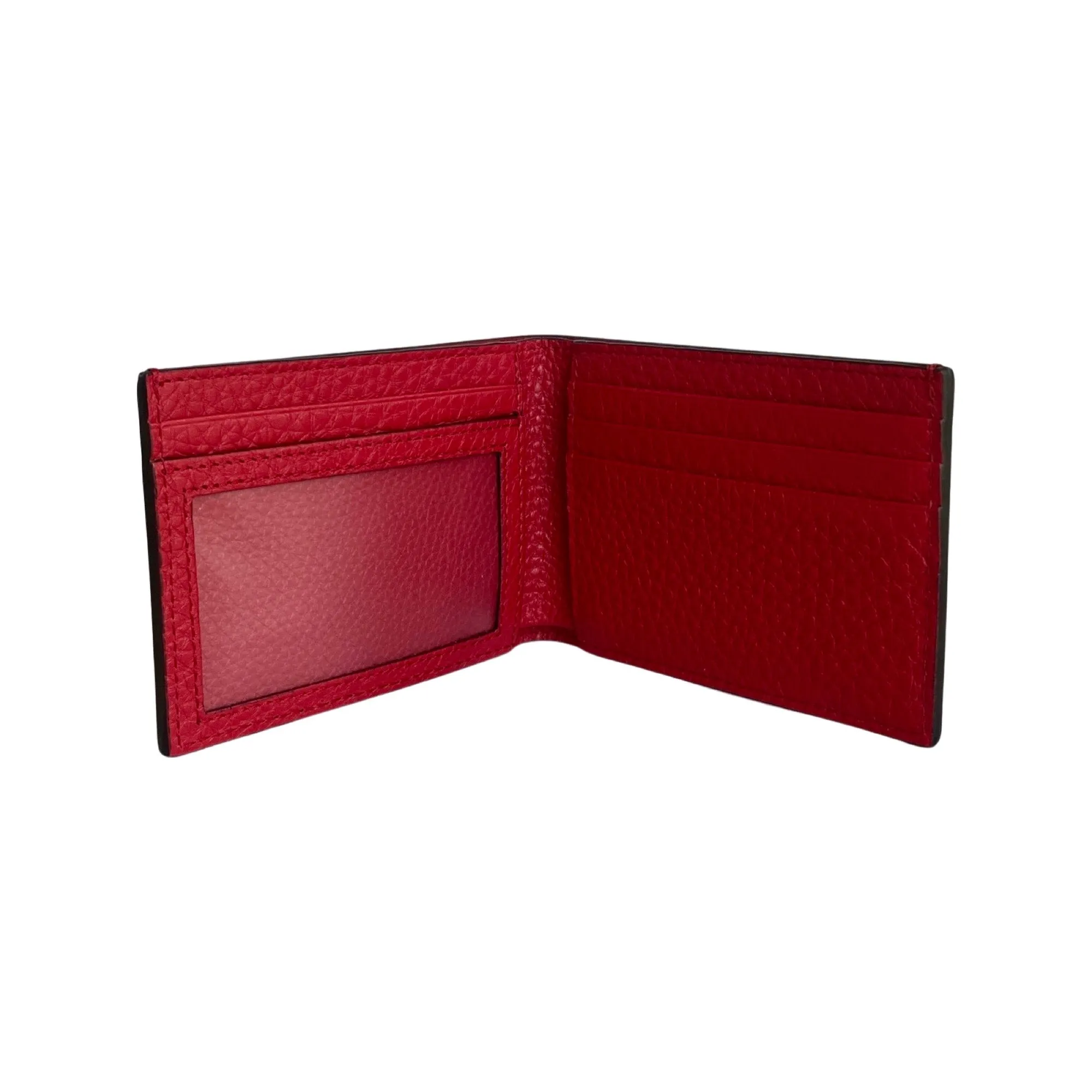 Fendi Red Grained Leather FF Logo Bifold Wallet