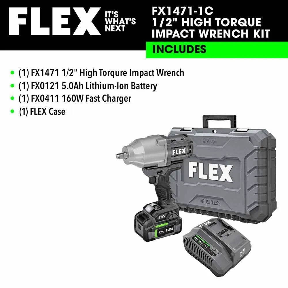 Flex FX1471-1C 24V 1/2" High Torque Impact Wrench kit