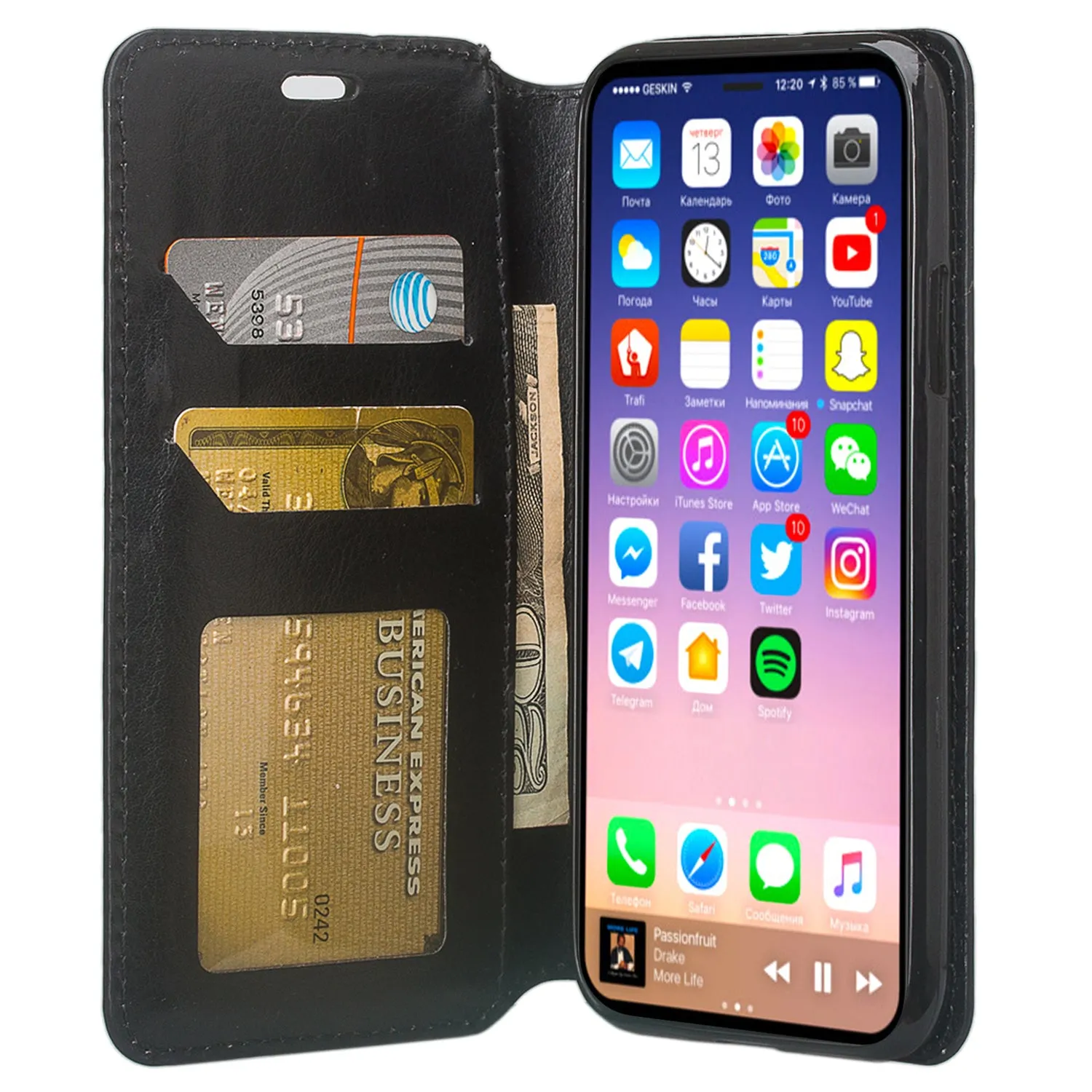 For Apple iPhone X | iPhone 10 | iPhone Ten Wallet Case, Slim Flip [Kickstand] Pu Leather Wallet Case Cover with Card Slots & Pocket- Black