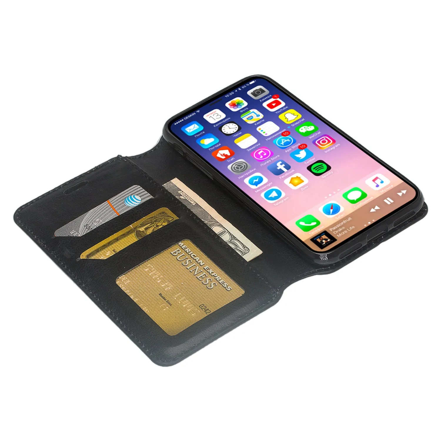 For Apple iPhone X | iPhone 10 | iPhone Ten Wallet Case, Slim Flip [Kickstand] Pu Leather Wallet Case Cover with Card Slots & Pocket- Black