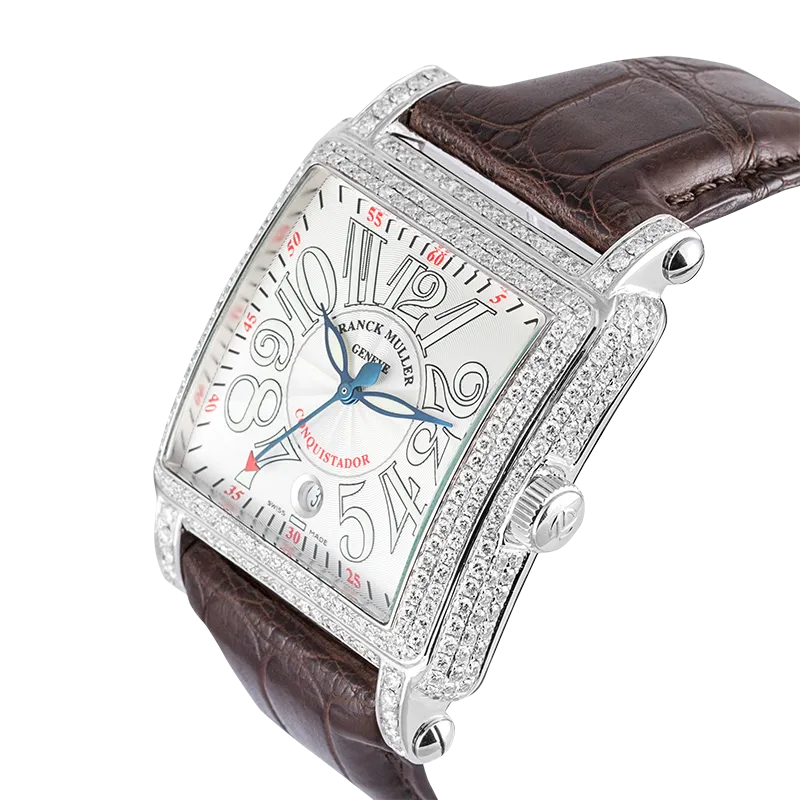 Franck Muller 10000 H SC Conquistador Diamond Set Brown Leather Strap